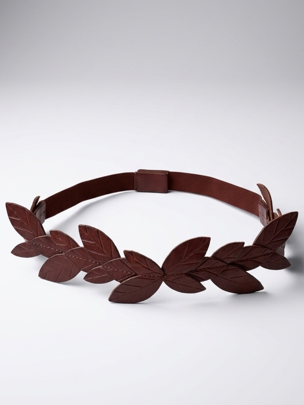 Leather Leaf Motif Waist Belt or Laurel Headband, adjustable, brown, EUC, 29-34 - Picture 2 of 12